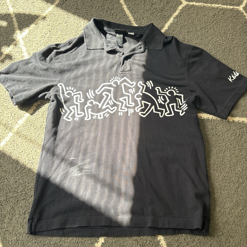 H&M Black Polo Shirt with White Graphic